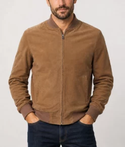 Chris Men's Brown Bomber Suede Jacket-Front