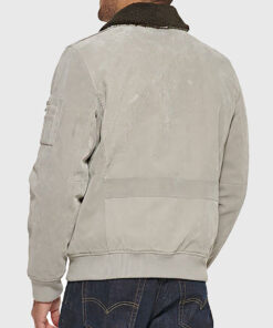 Churchill Men's White MA-1 Bomber Suede Leather Jacket - White MA-1 Bomber Suede Leather Jacket for Men - Back View
