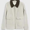 Churchill Men's White MA-1 Bomber Suede Leather Jacket - White MA-1 Bomber Suede Leather Jacket for Men - Front View