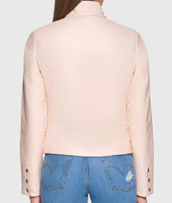 Draven Womens Pink Biker Leather Jacket - Pink Biker Leather Jacket for Womens - Back View