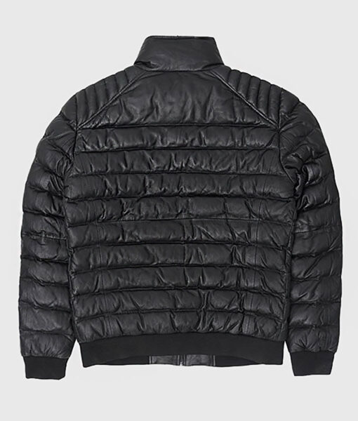 Flintlock Mens Black Leather Puffer Jacket - Black Puffer Leather Jacket for Mens - Back View