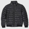 Flintlock Mens Black Leather Puffer Jacket - Black Puffer Leather Jacket for Mens - Front View