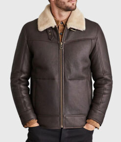 Fredrick Men's Dark Brown B-3 Bomber Leather Jacket - Dark Brown B-3 Bomber Leather Jacket for Men - Model Front View