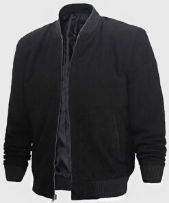 Hammer Men's Black MA-1 Bomber Leather Jacket - Black MA-1 Bomber Leather Jacket for Men - Open Front View