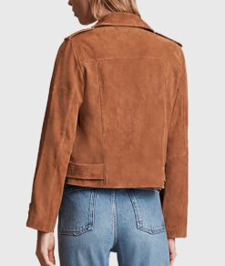 Jenna Women's Brown Suede Leather Biker Jacket - Brown Suede Leather Biker Jacket for Women - Back View