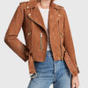Jenna Women's Brown Suede Leather Biker Jacket - Brown Suede Leather Biker Jacket for Women - Front View