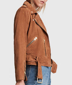 Jenna Women's Brown Suede Leather Biker Jacket - Brown Suede Leather Biker Jacket for Women - Side View
