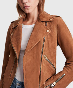 Jenna Women's Brown Suede Leather Biker Jacket - Brown Suede Leather Biker Jacket for Women - Tilted View