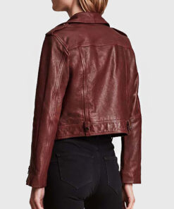 Jenna Women's Maroon Leather Biker Jacket - Maroon Leather Biker Jacket for Women - Back View
