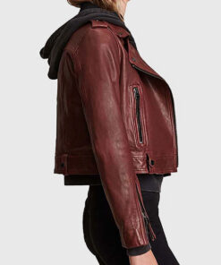 Jenna Women's Maroon Leather Biker Jacket - Maroon Leather Biker Jacket for Women - Side View