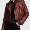 Jenna Women's Maroon Leather Biker Jacket - Maroon Leather Biker Jacket for Women - Front View
