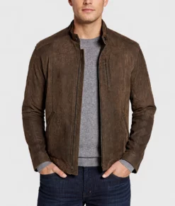 Jim Men's Brown Suede Leather Biker Jacket-Front