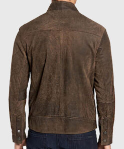 Jim Men's Brown Suede Leather Biker Jacket - Brown Suede Leather Biker Jacket for Men - Back View