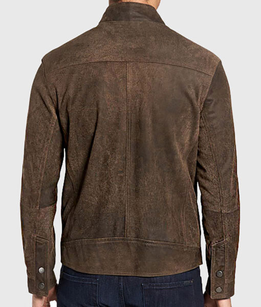 Jim Men's Brown Suede Leather Biker Jacket - Brown Suede Leather Biker Jacket for Men - Back View