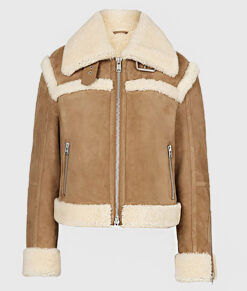 Kelly Women's Tan B-3 Bomber Suede Leather Jacket - Tan B-3 Bomber Suede Leather Jacket for Women - Back View