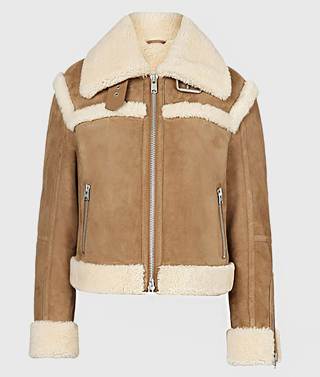 Kelly Women's Tan B-3 Bomber Suede Leather Jacket - Tan B-3 Bomber Suede Leather Jacket for Women - Back View
