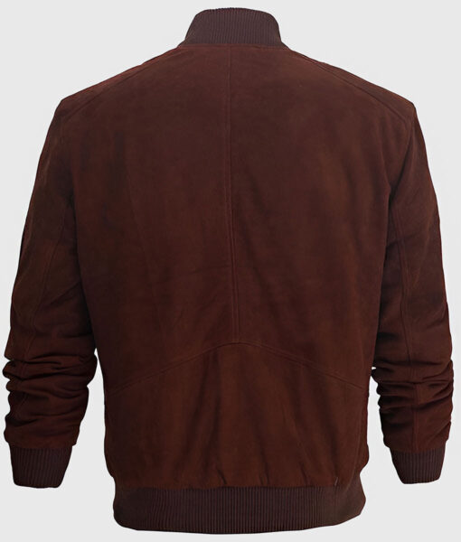 Kimber Men's Dark Brown MA-1 Bomber Suede Leather Jacket - Dark Brown MA-1 Bomber Suede Leather Jacket for Men - Back View
