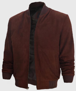 Kimber Men's Dark Brown MA-1 Bomber Suede Leather Jacket - Dark Brown MA-1 Bomber Suede Leather Jacket for Men - Side View