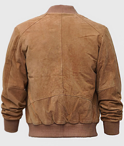 Lenner Men's Cognac MA-1 Bomber Suede Leather Jacket - Cognac MA-1 Bomber Suede Leather Jacket for Men - Back View