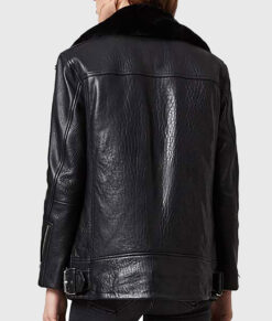 Lucy Women's Black Shearling Leather Biker Jacket - Black Shearling Leather Biker Jacket for Women - Back View