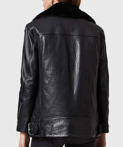 Lucy Women's Black Shearling Leather Biker Jacket - Black Shearling Leather Biker Jacket for Women - Back View