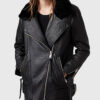 Lucy Women's Black Shearling Leather Biker Jacket - Black Shearling Leather Biker Jacket for Women - Front second View