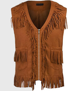 Morgan Men's Brown Suede Leather Fringe Vest - NYC Jackets