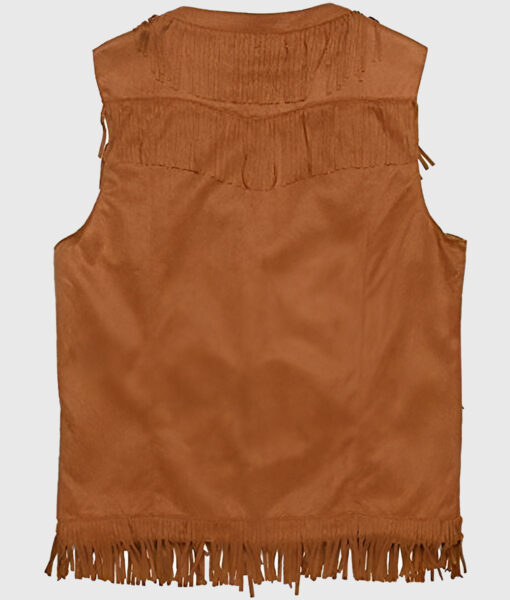 Morgan Men's Brown Suede Leather Fringe Vest - Brown Suede Leather Fringe Vest for Men - Back View