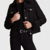 Rosario Women's Black Suede Leather Trucker Jacket - Black Suede Leather Trucker Jacket for Women - Closeup View