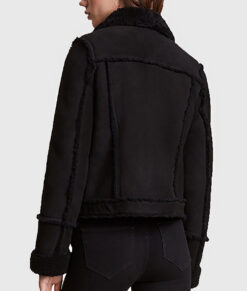Rosario Women's Black Suede Leather Trucker Jacket - Black Suede Leather Trucker Jacket for Women - Back View