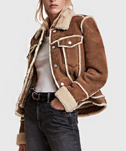 Rosario Women's Brown Suede Leather Trucker Jacket - Brown Suede Leather Trucker Jacket for Women - Right Side View