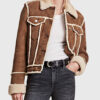 Rosario Women's Brown Suede Leather Trucker Jacket - Brown Suede Leather Trucker Jacket for Women - Front View