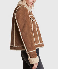 Rosario Women's Brown Suede Leather Trucker Jacket - Brown Suede Leather Trucker Jacket for Women - Left Side View