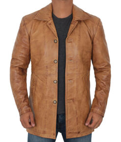 Sheriff Brown Leather Overcoat Mens