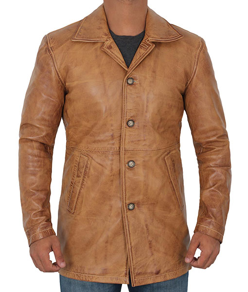 Sheriff Brown Leather Overcoat Mens
