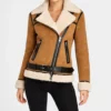 Vickie Women's Brown B-3 Bomber Suede Jacket-Front