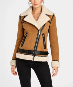 Vickie Women's Brown B-3 Bomber Suede Jacket-Front