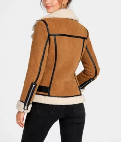 Vickie Women's Brown B-3 Bomber Suede Jacket-Back