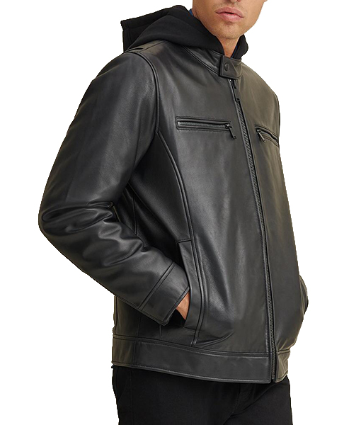 Walter Mens Hooded Leather Motorcycle Jacket