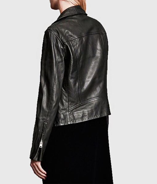 Wilma Women's Black Leather Biker Jacket - Black Leather Biker Jacket for Women - Back View
