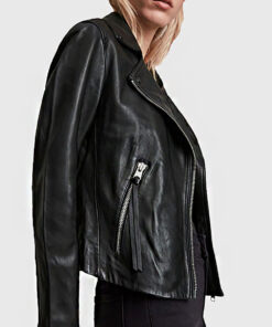 Wilma Women's Black Leather Biker Jacket - Black Leather Biker Jacket for Women - Side View