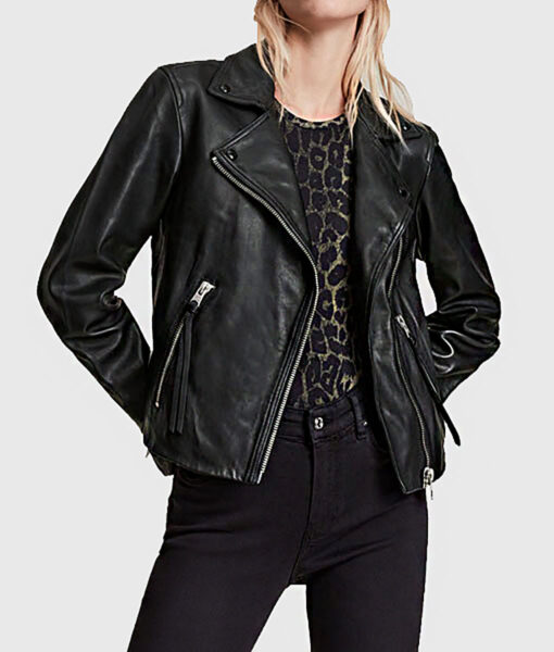 Wilma Women's Black Leather Biker Jacket - Black Leather Biker Jacket for Women - Front View