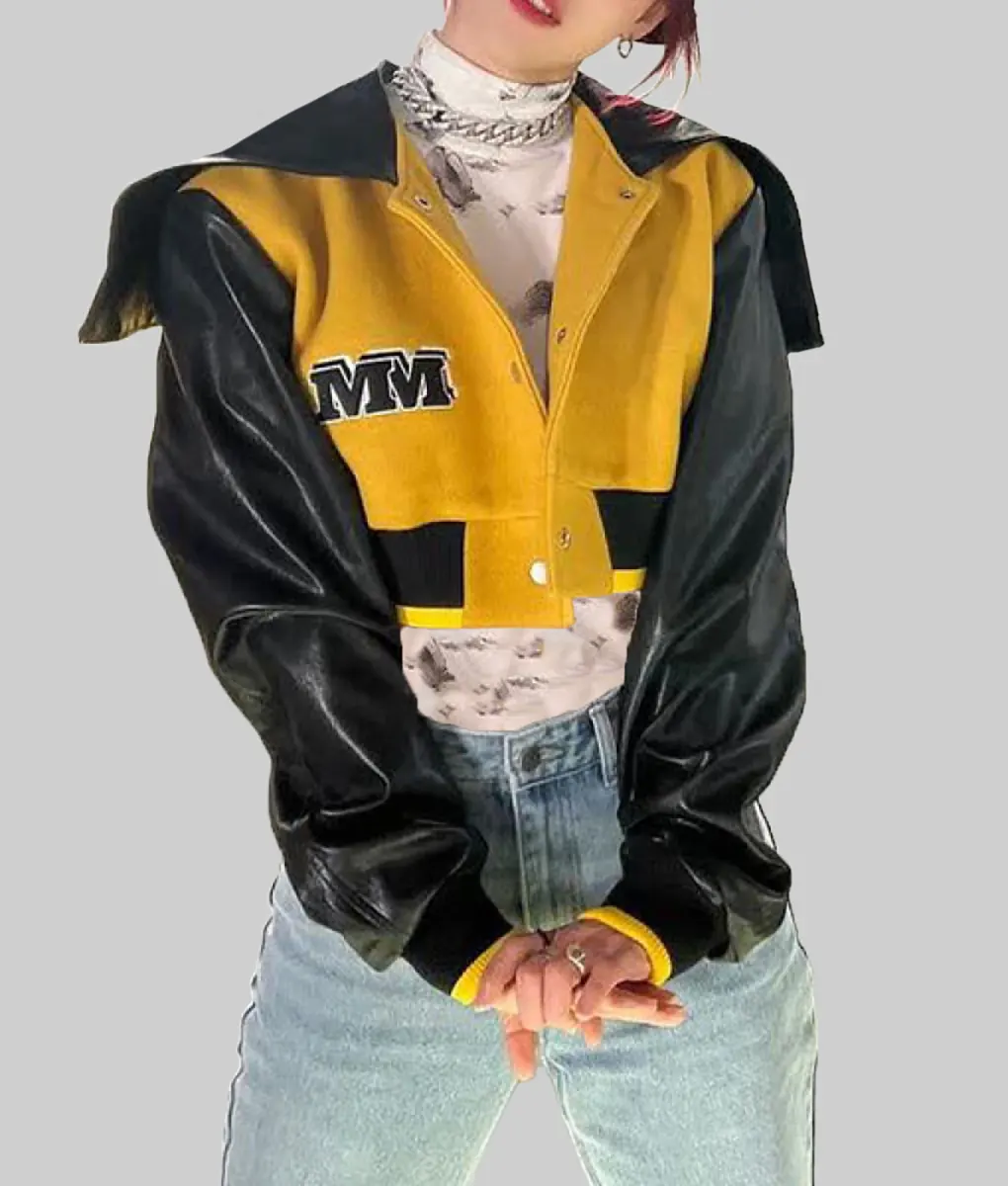 Moon Byul Lunatic Song Yellow and Black Leather Jacket | NYCJackets