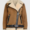 Womens Brown B3 Bomber Suede Leather Jacket - Brown B3 Bomber Suede Leather Jacket for Womens - Front View