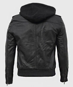Greg Men's Black Hooded Leather Biker Jacket - Black Hooded Leather Biker Jacket for Men - Back View