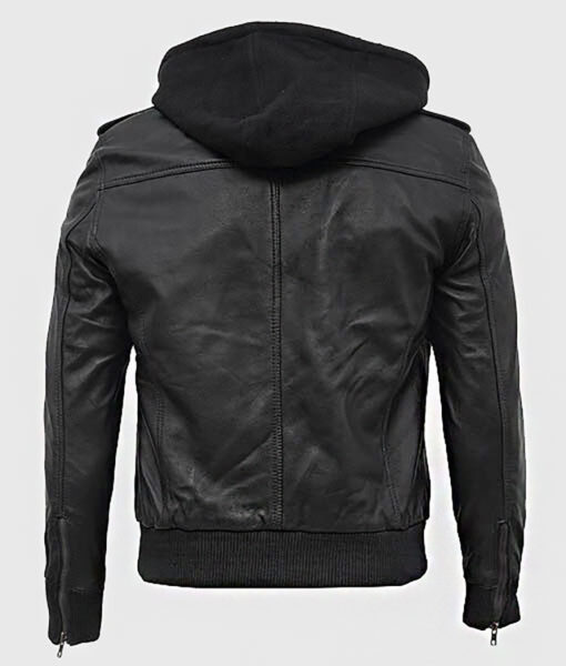Greg Men's Black Hooded Leather Biker Jacket - Black Hooded Leather Biker Jacket for Men - Back View
