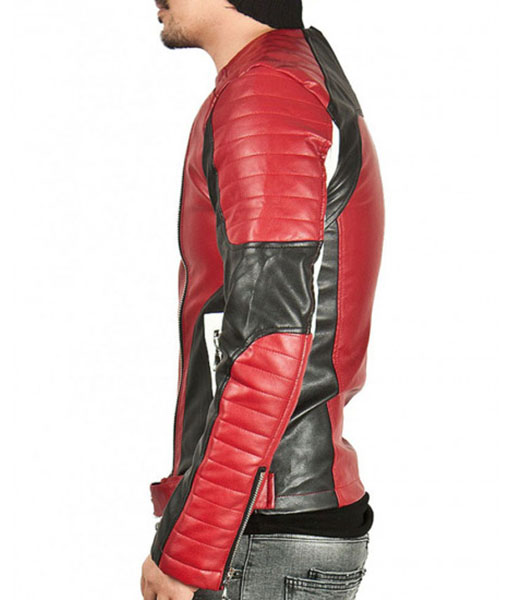 Men's Padded Red Leather Jacket