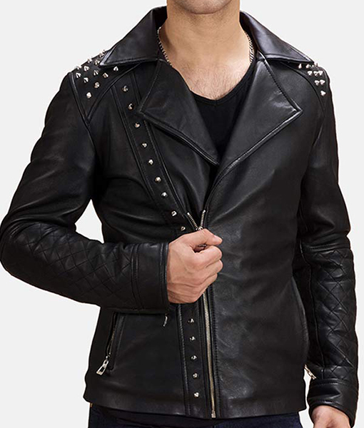 Mens Studded Black Leather Jacket