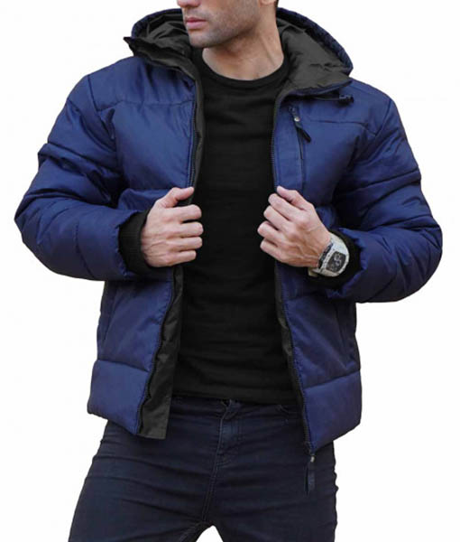 Shawn Navy Blue Hooded Puffer Jacket