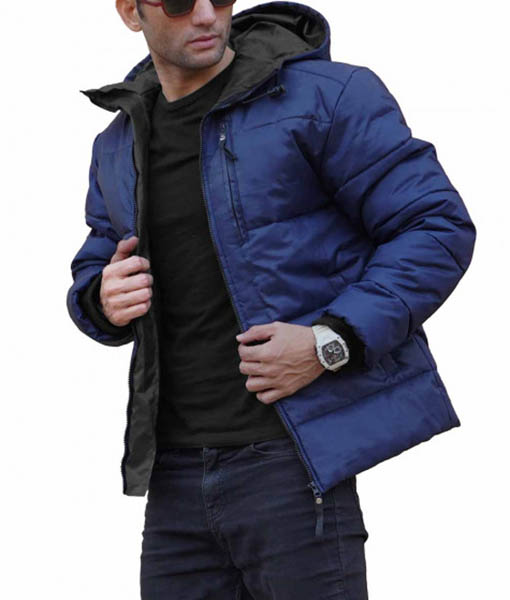 Shawn Navy Blue Hooded Puffer Jacket